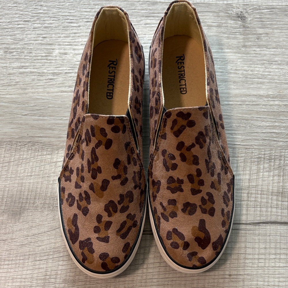 Restricted Women's Tan Leopard Print Slip-On Sneakers
